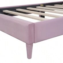 Twin Size Upholstered Cloud-Shape Bed ,Velvet Platform Bed With Headboard,No Box-Spring Needed,Pink