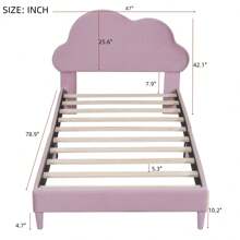 Twin Size Upholstered Cloud-Shape Bed ,Velvet Platform Bed With Headboard,No Box-Spring Needed,Pink