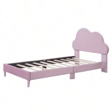 Twin Size Upholstered Cloud-Shape Bed ,Velvet Platform Bed With Headboard,No Box-Spring Needed,Pink