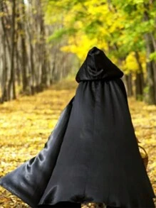 1 件万圣节黑死神收割者吸血鬼女巫魔术师连帽斗篷服装适用于派对装饰、圣诞节 - 黑色 - 查看 3