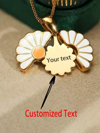 Customized Stainless Steel Sunflower Engraved Necklace With Gold Color Pendant, Personalized Daisy Necklace