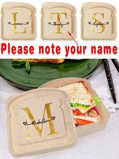 1 pièce Boîte de conservation de la fraîcheur du pain grillé personnalisée avec nom, organisateur, boîte à bento pour pain, boîte à sandwich pour petit-déjeuner avec couvercle, sac-repas avec nom personnalisé, portable pour pique-nique extérieur, accessoires de repas personnalisés, motif DIY pour le camping