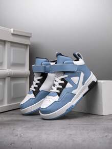 1 para dziecięcych butów sportowych z wysoką cholewką, buty do jazdy na deskorolce do noszenia na co dzień w pomieszczeniach i na zewnątrz, z zapięciem na rzep, łatwe do noszenia, lekkie, antypoślizgowe, trwałe, kolorowe, patchworkowe, element projektu świątecznego - Brudny niebieski - Zobacz 7