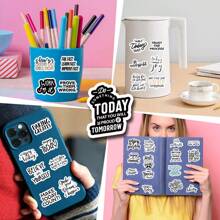 52 张极简主义黑白励志名言贴纸，适用于装饰滑板、电脑、书桌、DIY、贴纸、励志贴纸、名言贴纸、贴纸、励志贴纸、名言贴纸 - 彩色 - 查看 9