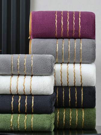 1pc Bath Towel, Multiple Colors Available, 70*140cm Polyester Fiber, Minimalist Gold Thread Pattern Design, Extra Large Size 86*170cm Or Small Face/Hand Towel 34*75cm, Unisex Adult Household, Absorbent Quick Dry Soft, Suitable For Bathroom, Hotel, Gym, Outdoor Travel, Party, Holiday Gift, Beach, Salon, Spa,School,Back To School,Travel,Travel Essentials,Home Essentials,Towel,Skin Care