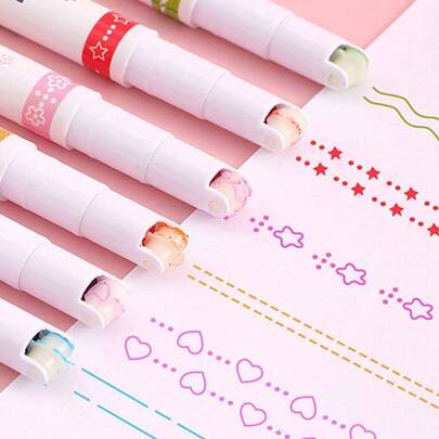 6 套曲线设计马克笔、蕾丝笔、波浪线荧光笔、DIY 勾线笔，适用于手册设计、笔记记录、绘画和专业高亮。适用于办公室、学校、个人规划、创意工作室和艺术项目。适用于教育工作者、学生和专业人士等不同用户的实用书写工具。