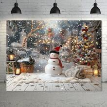 1 pièce, Toile de fond de Noël, Fond photographique d'arbre de Noël bonhomme de neige d'hiver, pour la décoration extérieure, la décoration de scène, la décoration de fête, Noël