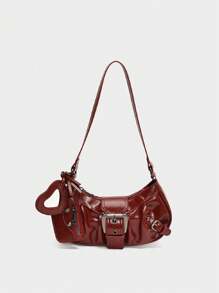 1PC Y2K Gothic Fashionable Type Rivet Decoration Vintage Block Decoration Women's Shoulder Bags And Shoulder Botes Are Adjusted For Daily Travel, Perfect For Music Festival, Rock Style Bag For Women, Inspired Bag For Women - Red - View 2