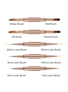 5 Stück doppelseitige Nagelkunstpinsel Set, Pinsel für lange Linien, dünner Liner Pinsel für Nageldetails, Nageldesign Pinsel, Farbverlauf Pinsel, 3D Pinsel Set für Gel-Lack, Acryl-Nägel und Zeichnen