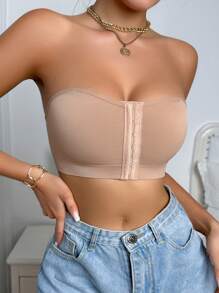 1pc Women Strapless Seamless Comfortable Breathable Front-Closure Wireless Bra - Camel - View 5