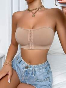 1pc Women Strapless Seamless Comfortable Breathable Front-Closure Wireless Bra - Camel - View 3