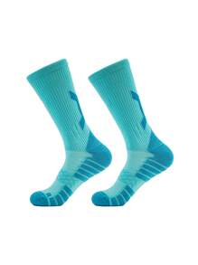 1 双男式蝉翼图案专业篮球运动压缩袜足球袜，适合训练、健身、秋季 - 藍色 - 查看 3