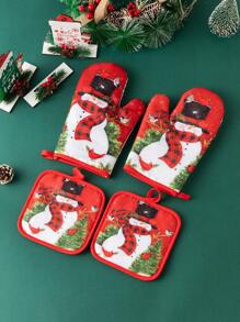 4 件装圣诞烤箱手套、厨房烘焙烹饪手套、微波炉耐热手套，适用于节日装饰 - 彩色 - 查看 6