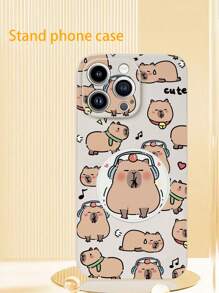 1 Stück Weiße TPU Cartoon Capybara Muster Stoßfeste Handyhülle & 1 Stück Cartoon Capybara Muster PC 360° drehbarer und faltbarer Handyhalter, kompatibel mit iPhone/Samsung/Xiaomi/OPPO Smartphones