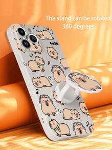 1 Stück Weiße TPU Cartoon Capybara Muster Stoßfeste Handyhülle & 1 Stück Cartoon Capybara Muster PC 360° drehbarer und faltbarer Handyhalter, kompatibel mit iPhone/Samsung/Xiaomi/OPPO Smartphones