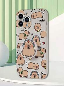 1 Stück Weiße TPU Cartoon Capybara Muster Stoßfeste Handyhülle & 1 Stück Cartoon Capybara Muster PC 360° drehbarer und faltbarer Handyhalter, kompatibel mit iPhone/Samsung/Xiaomi/OPPO Smartphones