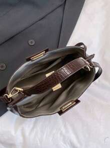 Dedoo 多功能通勤包，时尚女士手提包，优雅斜挎单肩包，高端鳄鱼纹PU托特包 - 咖啡棕 - 查看 6