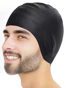 Aleefa 1pc Black Waterproof Earplugs 3d Silicon Swimming Cap For Pool & Beach, Beach Essentials, Beach Accessories, Pool Float - Black - View 2