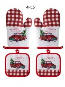 4 件装圣诞烤箱手套、厨房烘焙烹饪手套、微波炉耐热手套，适用于节日装饰 - 彩色 - 查看 7