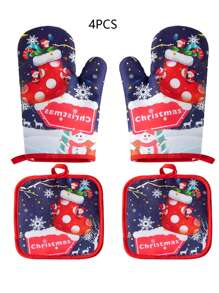 4 件装圣诞烤箱手套、厨房烘焙烹饪手套、微波炉耐热手套，适用于节日装饰 - 彩色 - 查看 8