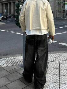 Jeans casual dritti in denim stile americano da uomo - nero - Visualizzare 3