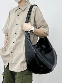 复古休闲斜挎包，大容量单肩包，带不可调节肩带，皮革吊带托特包，新款个性化斜挎包，适合休闲、通勤、旅行、学校、大学礼物，春季复古包，学校用品，吊带包，侧包，学生新生活用品，时尚男士包，毕业学校包，适合大学，学校包，身体包