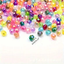 200 peças de contas transparentes de canto AB coloridas de 6 mm com furo reto em acrílico, acessórios de contas para DIY de colar, pulseira, brincos, joias e suprimentos de artesanato de contas