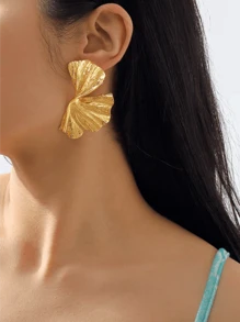 1 对复古时尚几何金属叶耳环，适合女性婚礼、约会、日常佩戴 - 金黃色 - 查看 3