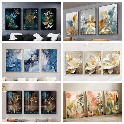 Three Gold Leaf Butterfly Tropical Plants Abstract Canvas Oil Painting, Palm Leaf Art Poster Printing, Luxury Style Minimalist Modern Wall Pictures, Suitable For Living Room Bedroom Home Decoration, Frameless