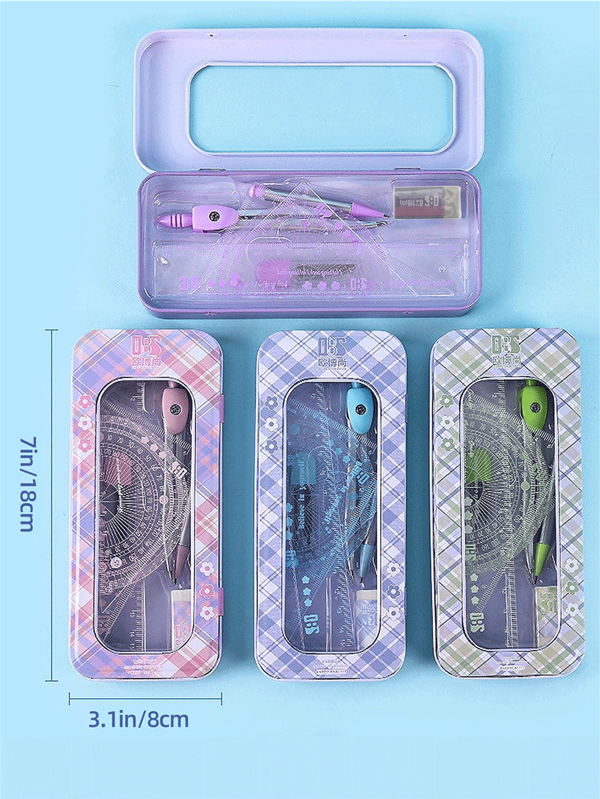 1pc High Quality Compass Ruler Set, Includes Triangle Ruler And Straight Ruler Back To School