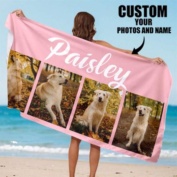 1pc Customized Photo & Name Beach Towel, Personalized Bath Towel, Adult Pool Towel, Ren's Bath Towel, Vacation Gift, Beach Towel, Wedding Couple Commemorative Gift, Valentine's Day/Birthday Gift, Friends/Couples/Family/Pets, Adult Pool Towel, Vacation Gift, Beach Towel, Wedding Essentials, Car Accessories, Easter, Summer Travel, Summer Essentials, Beach, Pool, Bathing Necessities,Multi-Functional, Anti-Mold,Ornamental,Reusable,Exquisite,Stylish,High-Quality,Adorable,Modern,Colorful,Soft,Comfortable,Custom,Unique,Personalized,Ideal Gifts For Him,Ideal Gifts For Her,Her,Boyfriend,Girlfriend,Dad,Mom,Family,Friends,Son,Daughter, Kitchen,Dining Room,Bedroom,Office,Living Room,Home,Garden,Tea Room Holiday Bathroom Decor Beach Essentials