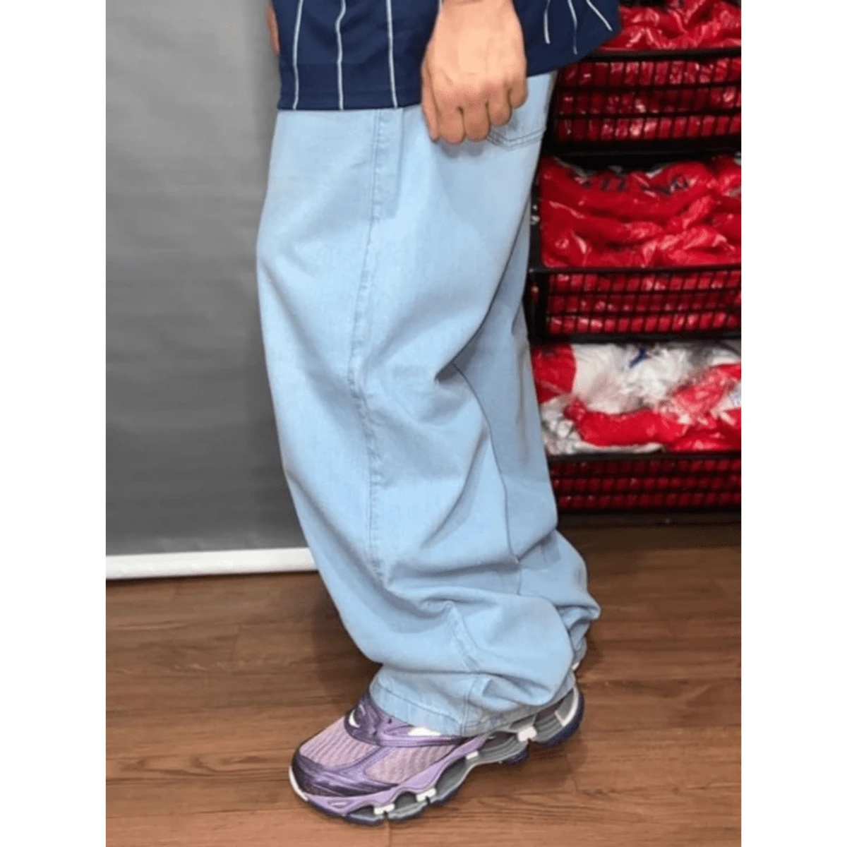 Original Plus Size Men's Dazzling Balloon Jeans Wide Leg Pants - 青碧色 - 查看 1
