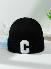 1 件男女通用青少年字母 C 装饰保暖针织无檐便帽，适合日常佩戴 - 字母C針織帽 - 查看 19