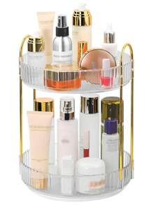 2 Layers Rotating Perfume Skin Care Storage Device, 360° Rotating Cosmetics Storage Device Large Capacity Cosmetics Storage, Suitable For Bathroom, Vanity, Countertops Home Bathroom Decor Summer
