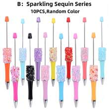 10pcs Creative Rhinestone, Glitter, Confetti, Star, Crystal, Pearl, Rabbit, Flower, Candy Series Plastic Ballpoint Pen Set (Random Color), Suitable For DIYing With Colorful Wooden Beads, Silicone Beads, Acrylic Beads, Office & School Supplies