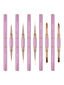 Set de pinceles de arte de uñas 5 piezas Pinceles de arte de uñas de doble punta para líneas largas, pincel fino para detalles de uñas, pincel de diseño de uñas, pincel ombre, Set de pinceles 3D para esmalte de gel, acrílico y dibujo de uñas