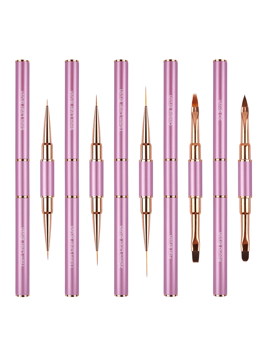 Set de pinceles de arte de uñas 5 piezas Pinceles de arte de uñas de doble punta para líneas largas, pincel fino para detalles de uñas, pincel de diseño de uñas, pincel ombre, Set de pinceles 3D para esmalte de gel, acrílico y dibujo de uñas