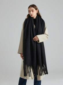 1pc Unisex Warm Scarf For Autumn And Winter - Black - View 6