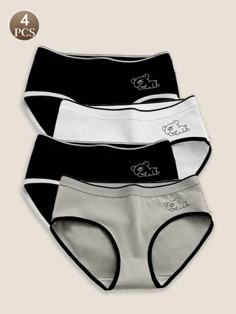 4 st damtrosor, sexiga enfärgade bikiniunderkläder, bekväma damunderkläder med låg midja