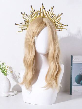 HOWAWAY 1 pieza Diadema con diseño de diosa Medusa con serpientes doradas y diamantes de imitación, glamurosa y única, apropiada para mujeres/niñas, para uso diario, vacaciones, fiestas, sesiones fotográficas