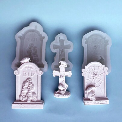 Molde de silicone de lápide de caveira para decoração de festa de Halloween, enfeite de mesa, adequado para resina epóxi, vela perfumada, gesso, concreto, argila de polímero faça você mesmo