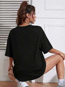 Women's T-Shirt Dropped Shoulder Positive Tumblr Streetwear T-Shirt Blogger Shirt - 黑色 - 查看 2
