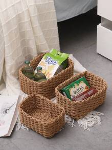 1 pezzo di cestino portaoggetti intrecciato a mano, design intrecciato creativo per cestino portaoggetti per la casa, organizzazione e conservazione domestica, adatto per soggiorno, camera da letto, dormitorio e accessori per ufficio, decorazione per la casa, decorazione in stile fattoria, Cestino portaoggetti in erba marina in stile boho con accenti in legno e rattan, decorazione moderna per patio e giardino