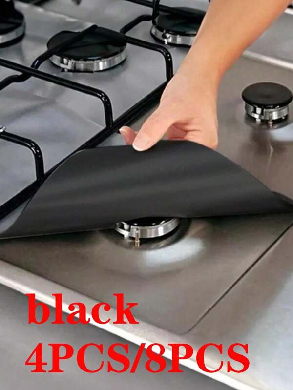 4pcs/8pcs Black ,Silver,Gas Stove Oil-Proof Mat, Washable Cleaning Sheet