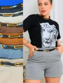 TAILOR SHORT WITH BELT WOMEN'S FASHION - Rỉ Nâu - Xem 4