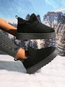 Women's Round Toe U-Shaped Short Thick Plush Lined Warm Snow Boots With Thick Sole, New Winter Design
