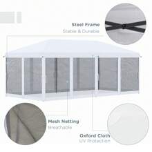 10' X 20' Pop Up Canopy Tent With Netting, Heavy Duty Instant Sun Shelter, Large Tents For Parties With Carry Bag For Outdoor, Garden, Patio, Cream White