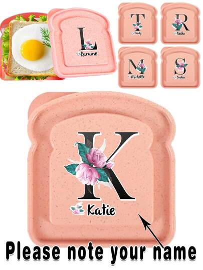 1 Pc Customized Name Toast Box Lunch Bag Bread Freshness Preservation Bento Case Organizer With Lid Sandwich Breakfast Container Portable For Outdoor Picnic Meal Accessories Personalized DIY Pattern With Name Customiz