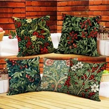 5 pièces Housse de coussin de Noël avec poinsettia et houx - 40 cm x 40 cm Housse de coussin festive pour la décoration de fêtes