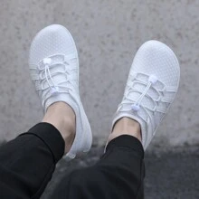 Women's Casual Sports Shoes Anti-Slip Durable Outdoor Low-Top Sneakers Flat Loafers Daily Walking Shoes - White - View 3